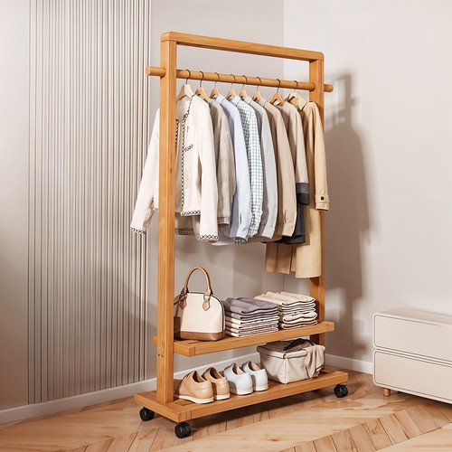 Bamboo wooden clothes - wooden, rail